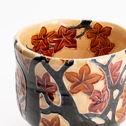 抹茶碗　桃交趾 紅葉之図　一如 KOTOPOTTER