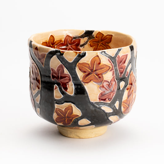 抹茶碗　桃交趾 紅葉之図　一如 KOTOPOTTER