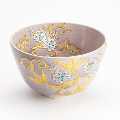 抹茶碗　紫交趾 唐草文様　一如 KOTOPOTTER