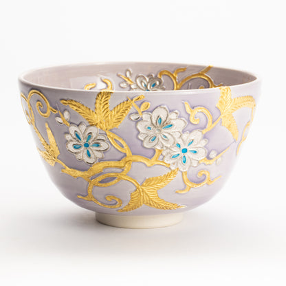 抹茶碗　紫交趾 唐草文様　一如 KOTOPOTTER