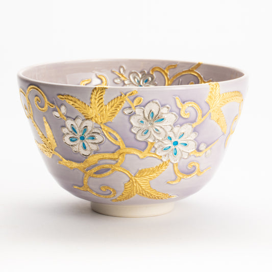 抹茶碗　紫交趾 唐草文様　一如 KOTOPOTTER