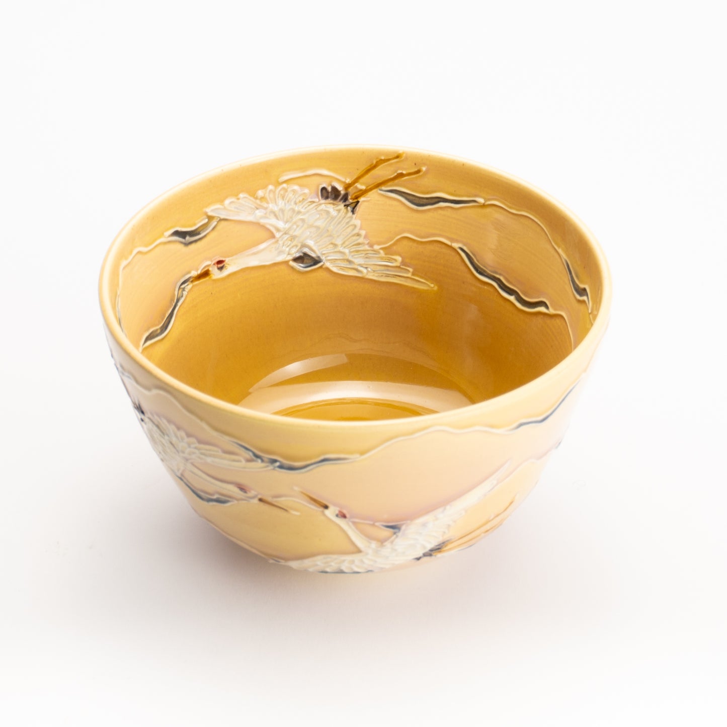 抹茶碗　朝焼けに鶴　一如 KOTOPOTTER