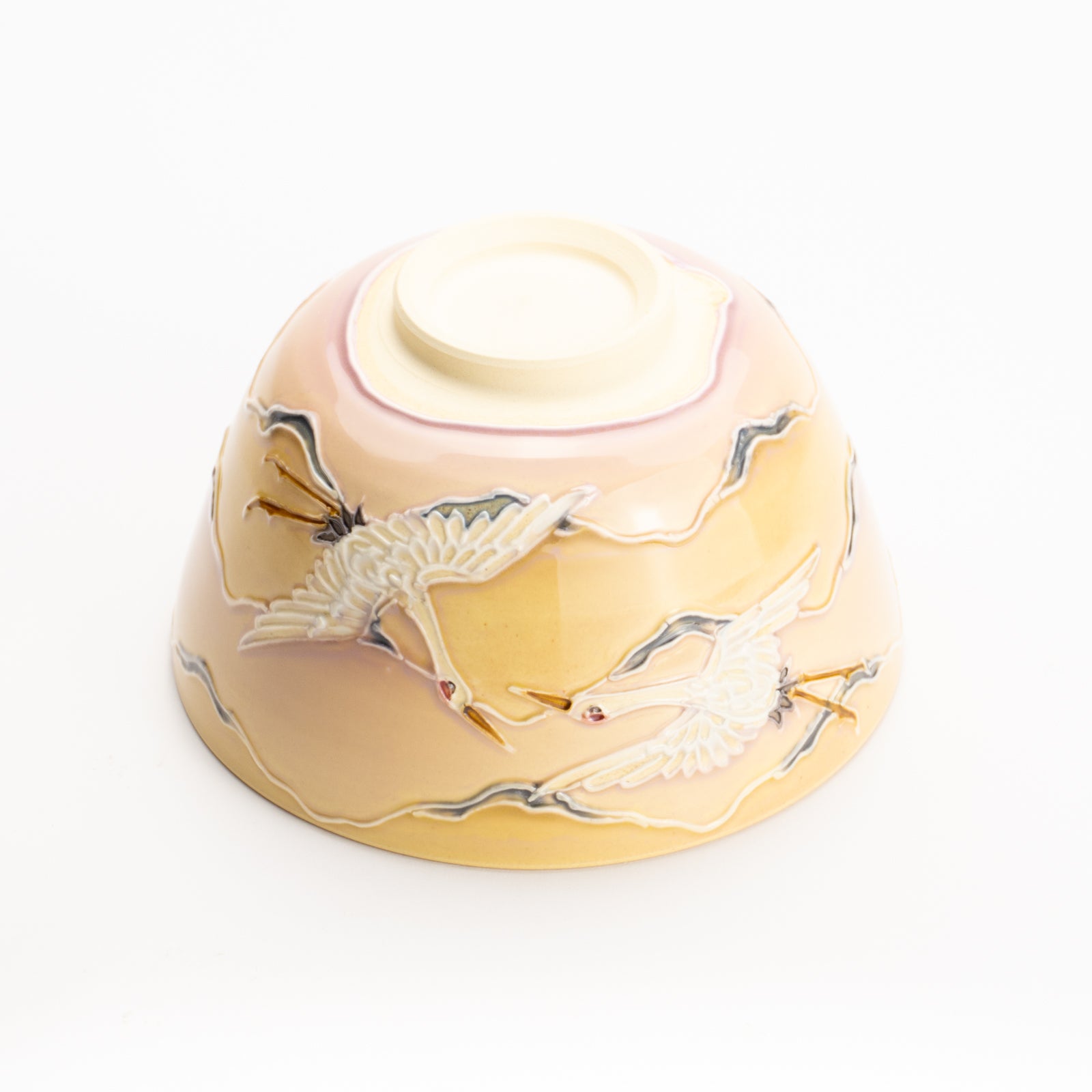 抹茶碗　朝焼けに鶴　一如 KOTOPOTTER