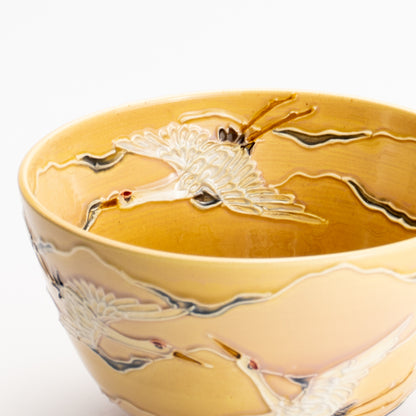 抹茶碗　朝焼けに鶴　一如 KOTOPOTTER