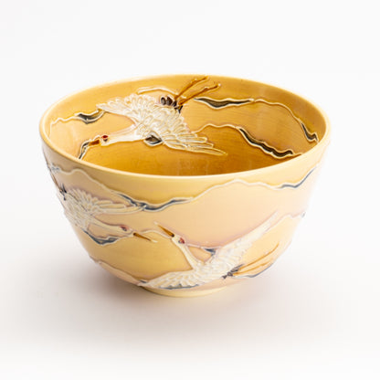 抹茶碗　朝焼けに鶴　一如 KOTOPOTTER