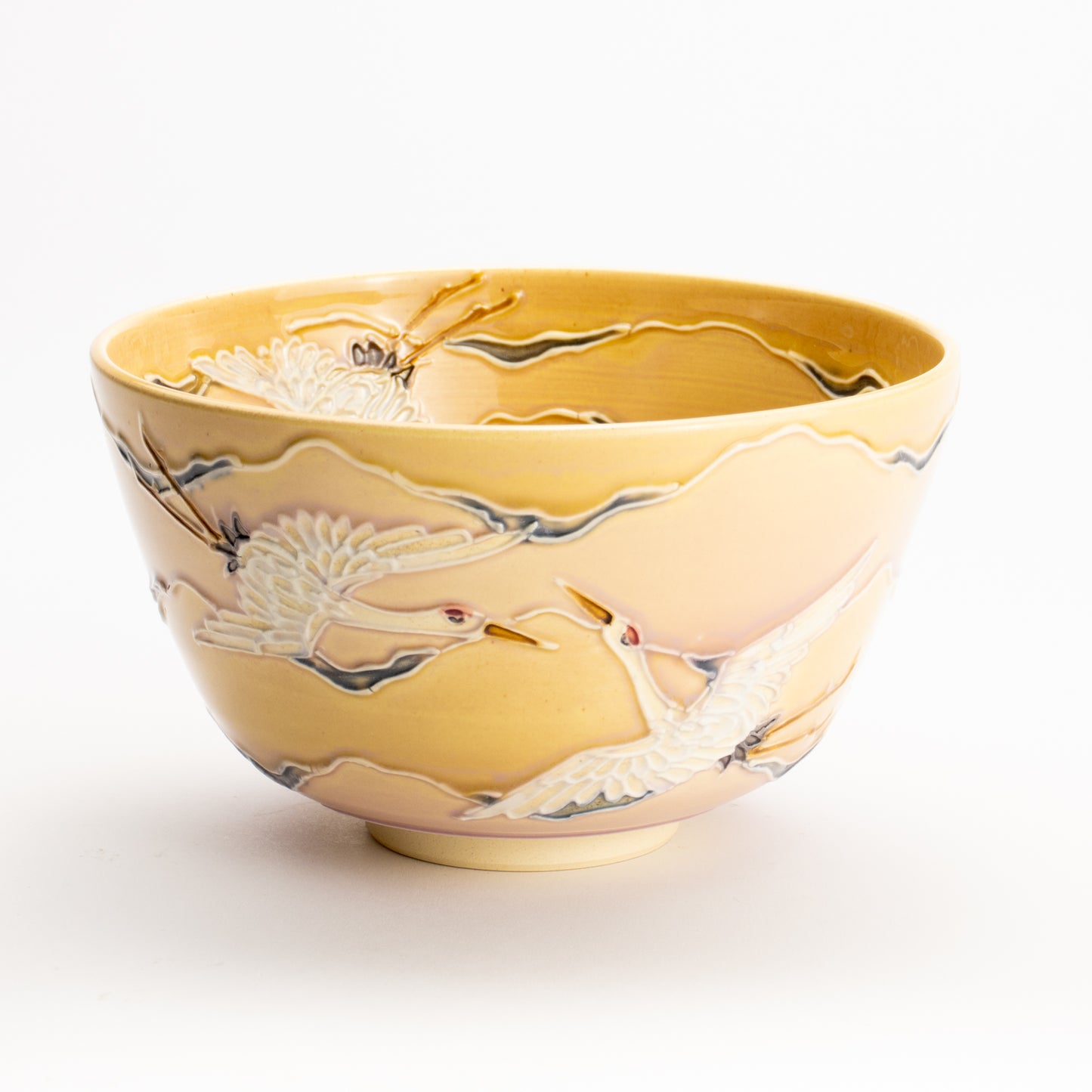 抹茶碗　朝焼けに鶴　一如 KOTOPOTTER