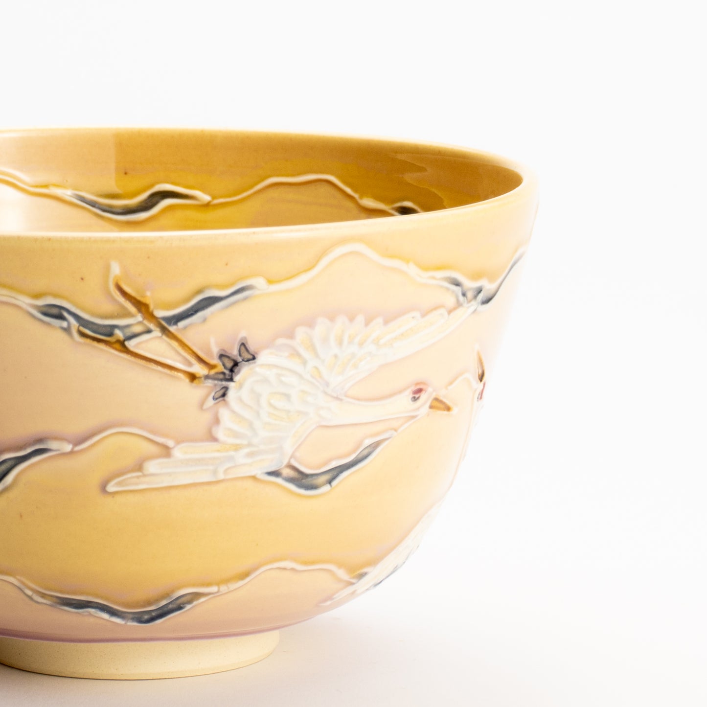 抹茶碗　朝焼けに鶴　一如 KOTOPOTTER