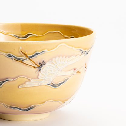 抹茶碗　朝焼けに鶴　一如 KOTOPOTTER
