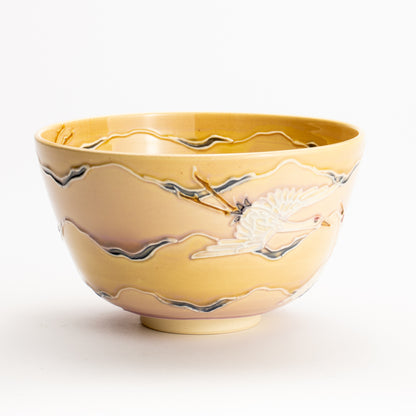 抹茶碗　朝焼けに鶴　一如 KOTOPOTTER