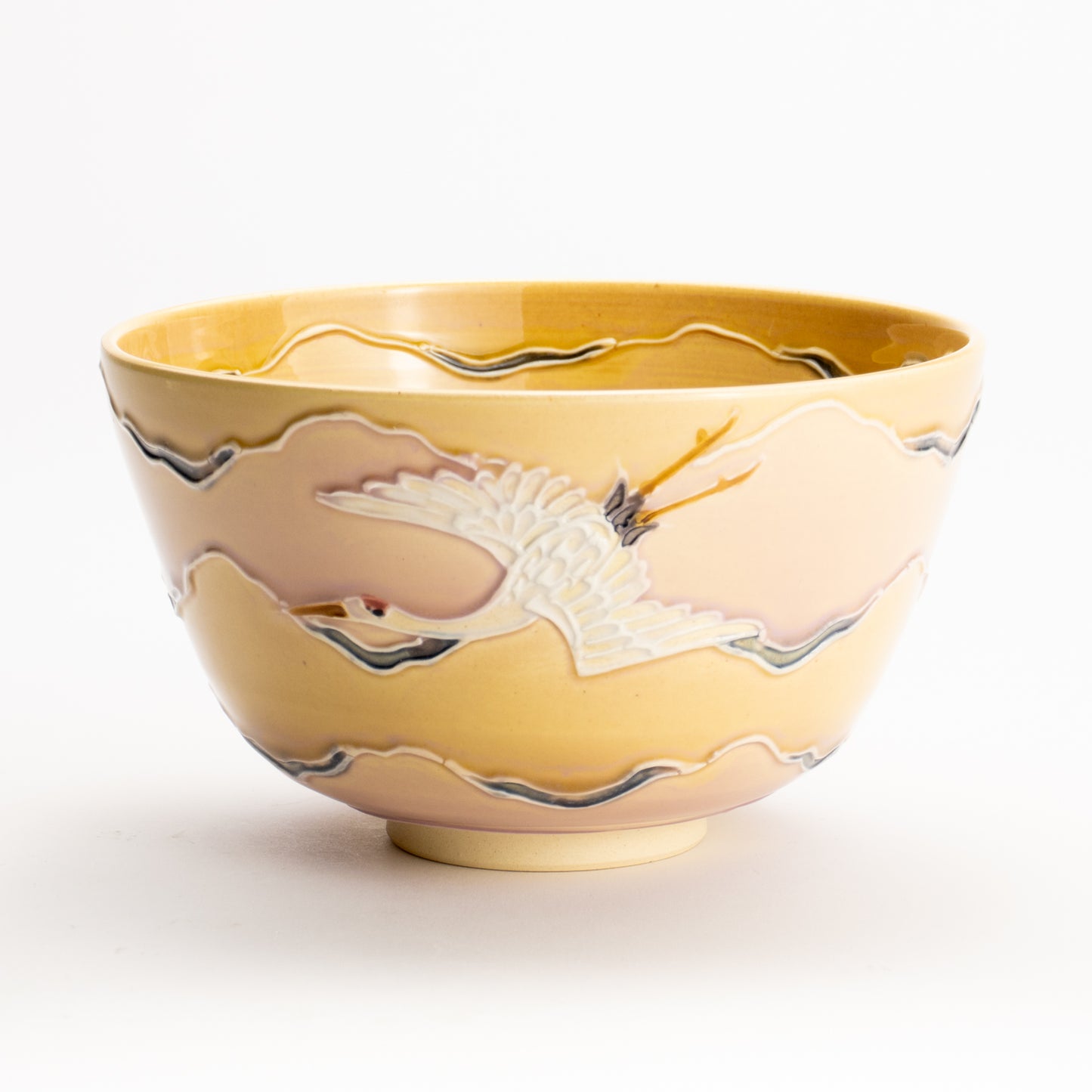 抹茶碗　朝焼けに鶴　一如 KOTOPOTTER