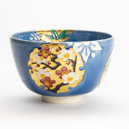 抹茶碗　四季草花雪輪紋　一如 KOTOPOTTER