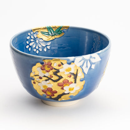 抹茶碗　四季草花雪輪紋　一如 KOTOPOTTER