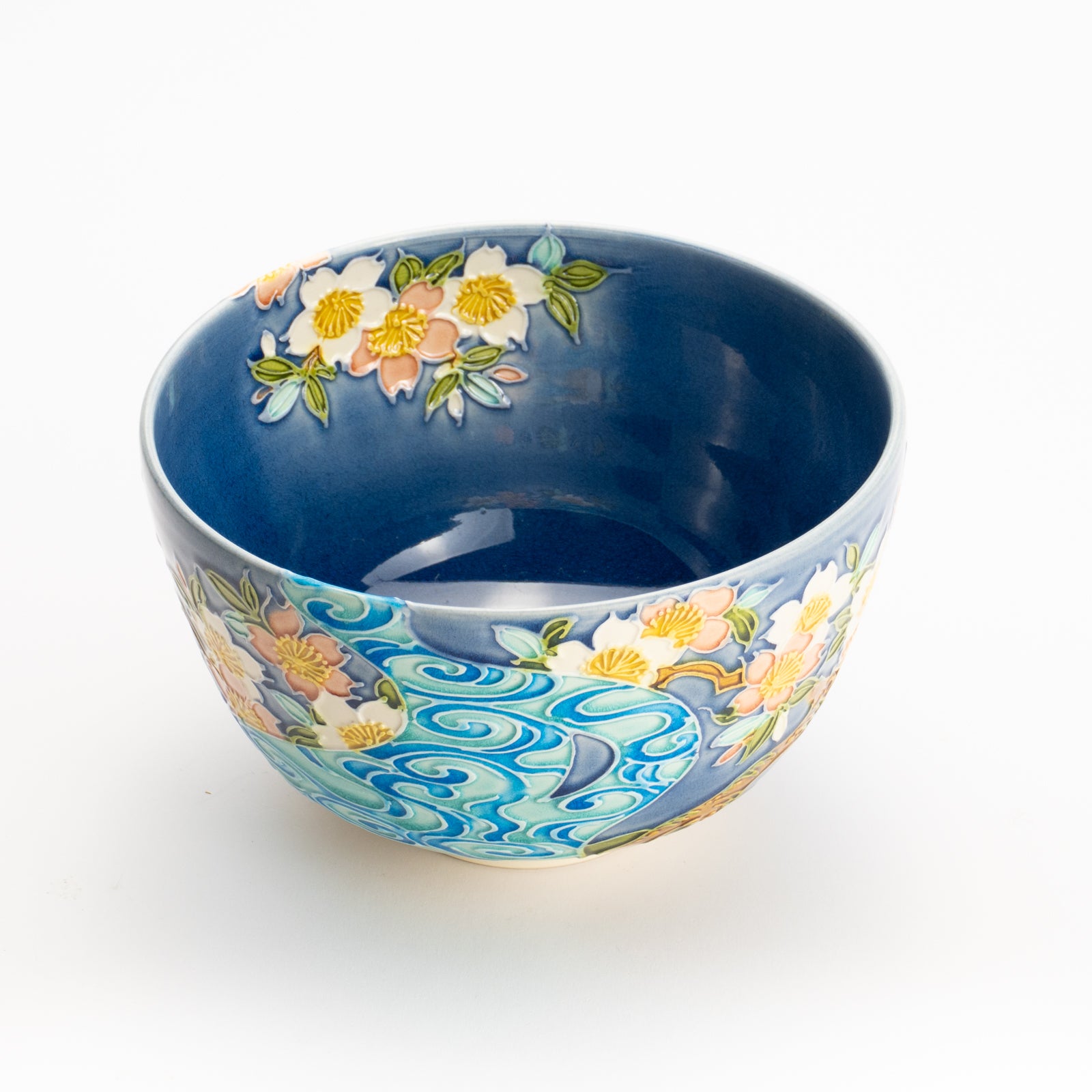 京都 清水焼】抹茶碗 紺交趾 桜に観世水 一如｜コトポッター