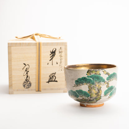 抹茶碗　灰釉内金"老松"　良二 KOTOPOTTER