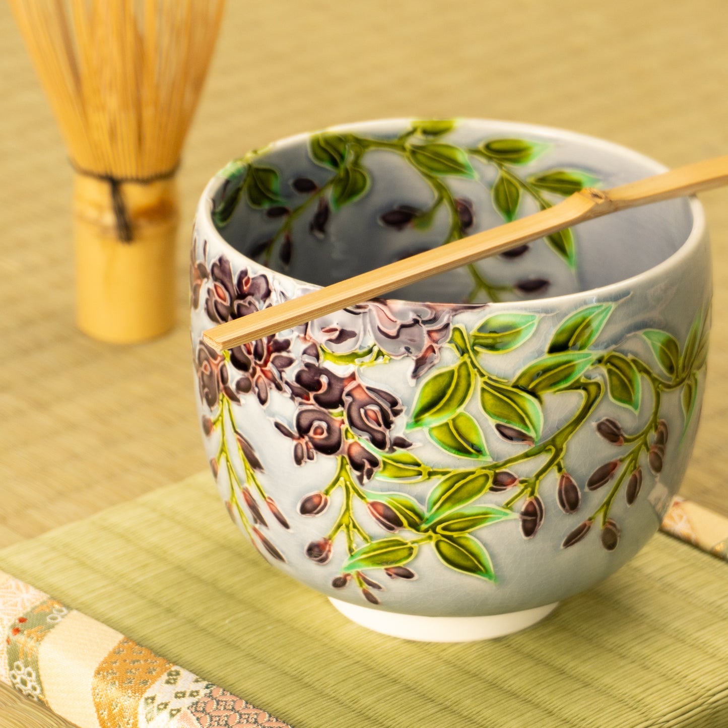 抹茶碗　淡紫交趾 藤　一如 KOTOPOTTER