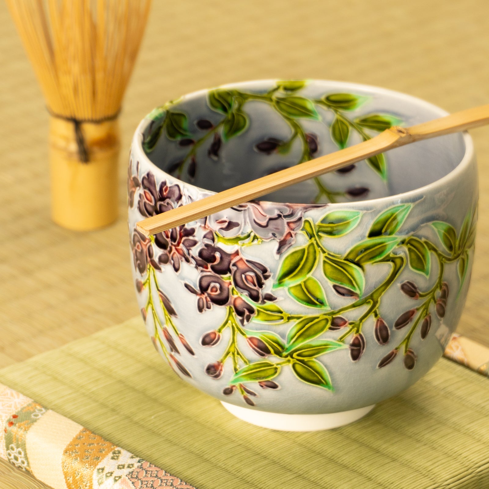 抹茶碗　淡紫交趾 藤　一如 KOTOPOTTER