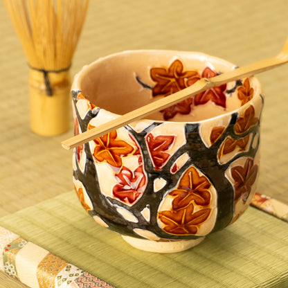 抹茶碗　桃交趾 紅葉之図　一如 KOTOPOTTER