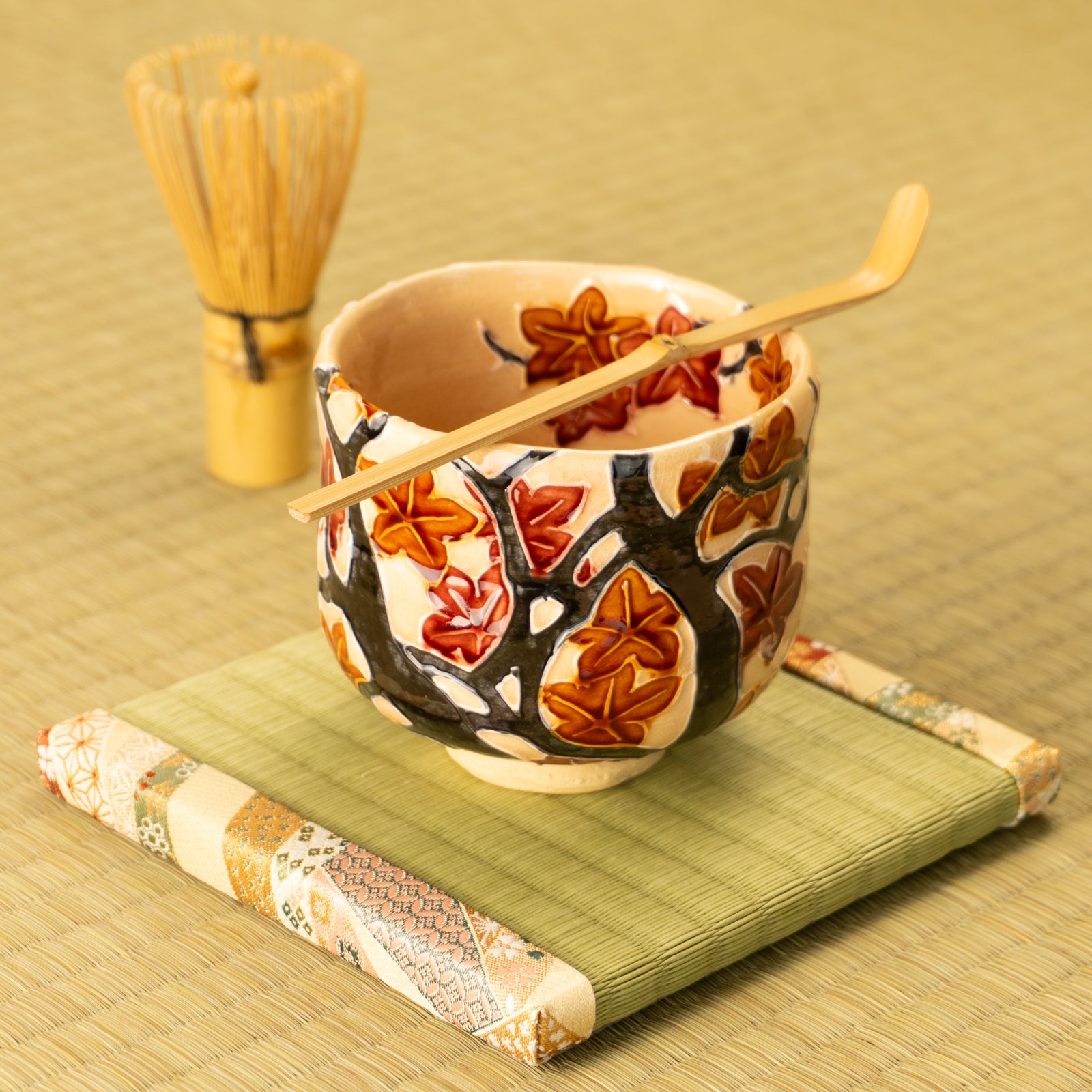 抹茶碗　桃交趾 紅葉之図　一如 KOTOPOTTER