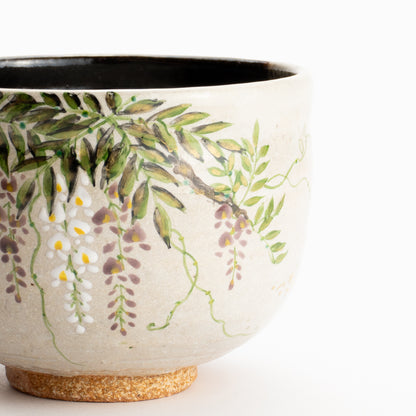 抹茶碗　灰釉掛分 藤絵　中村良二 KOTOPOTTER