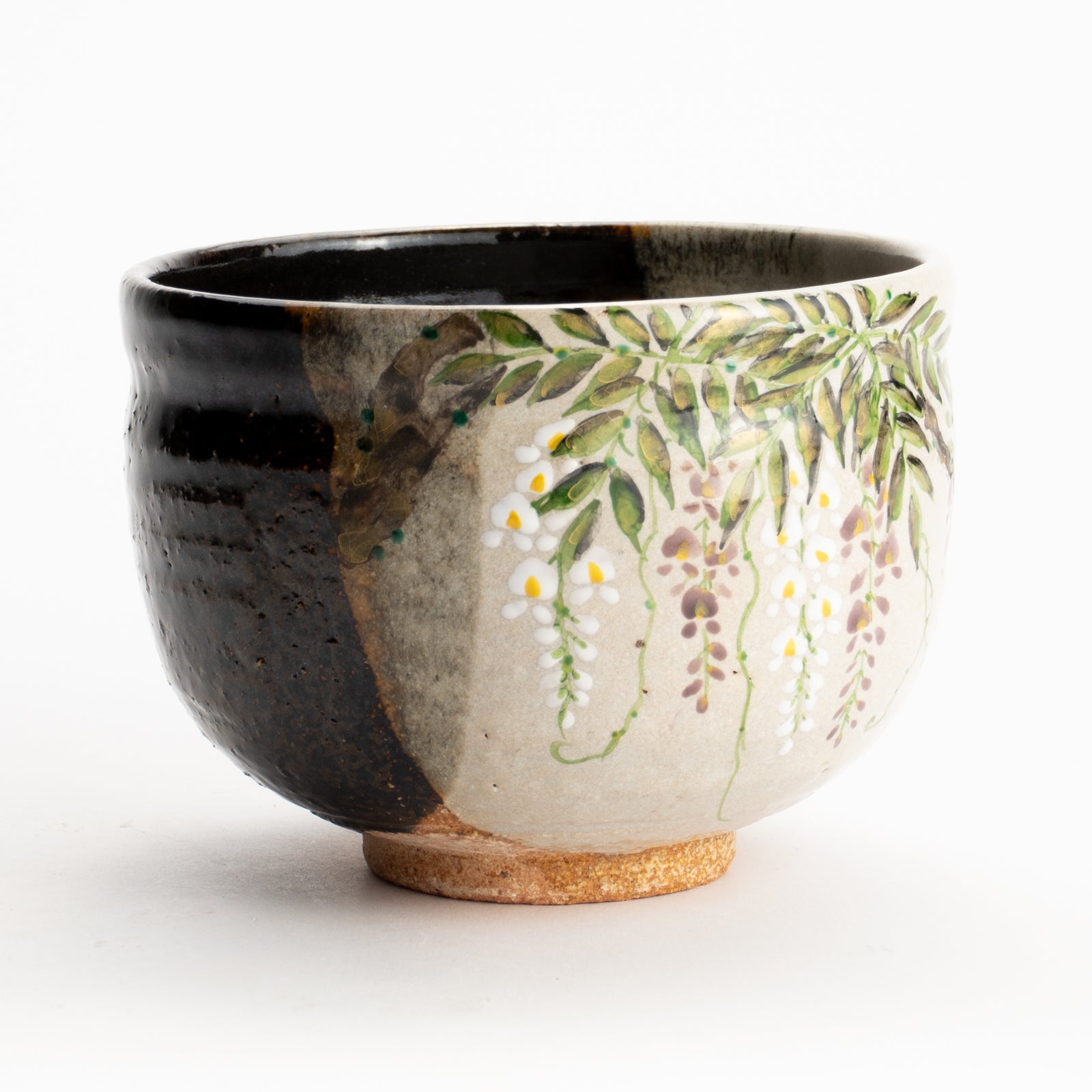 京都清水烧抹茶碗灰釉挂分藤花绘｜中村良二｜KOTOPOTTER