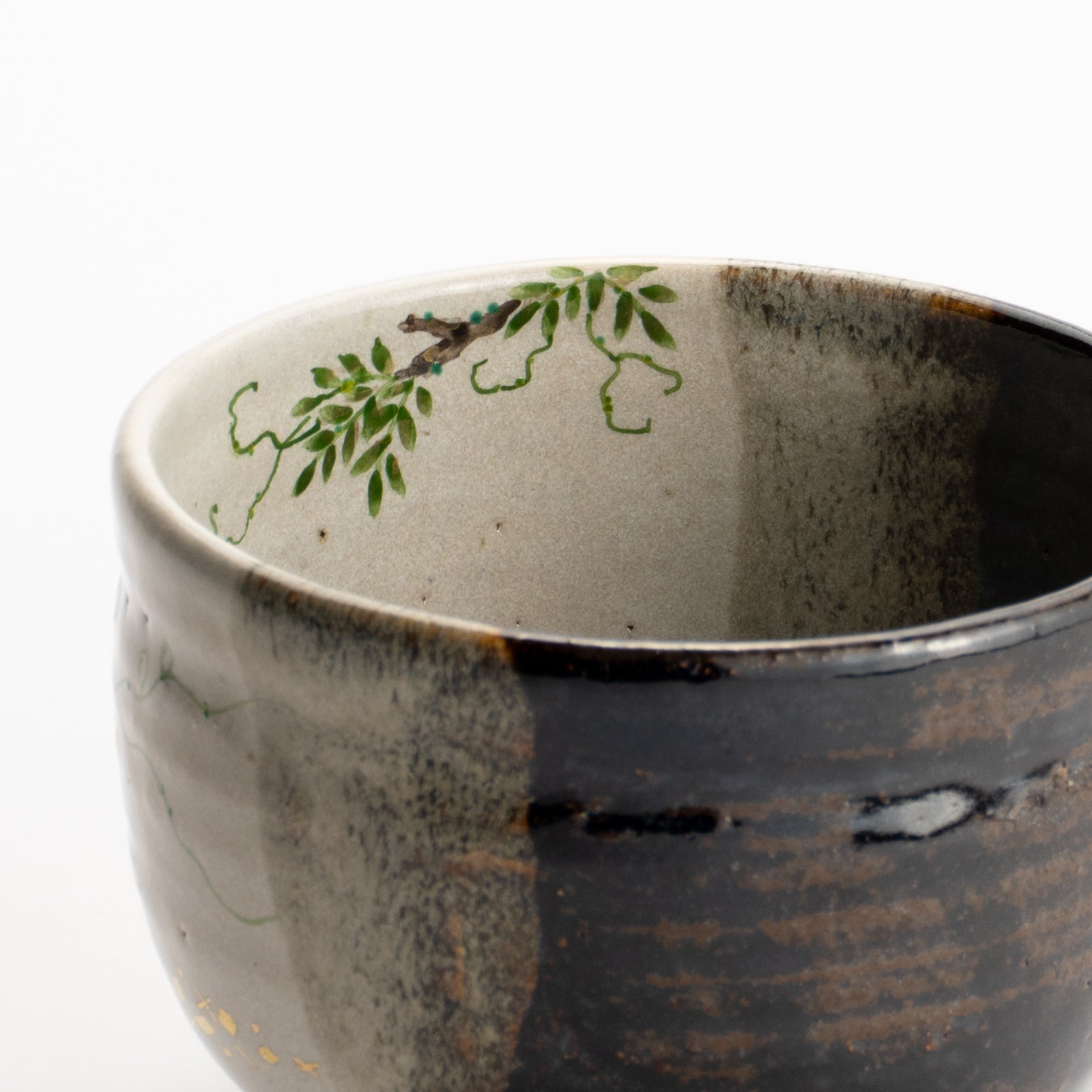 京都清水烧抹茶碗灰釉挂分藤花绘｜中村良二｜KOTOPOTTER