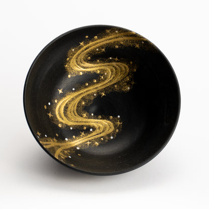 抹茶碗(平)　黒糖金銀彩"銀河"　善昇 KOTOPOTTER