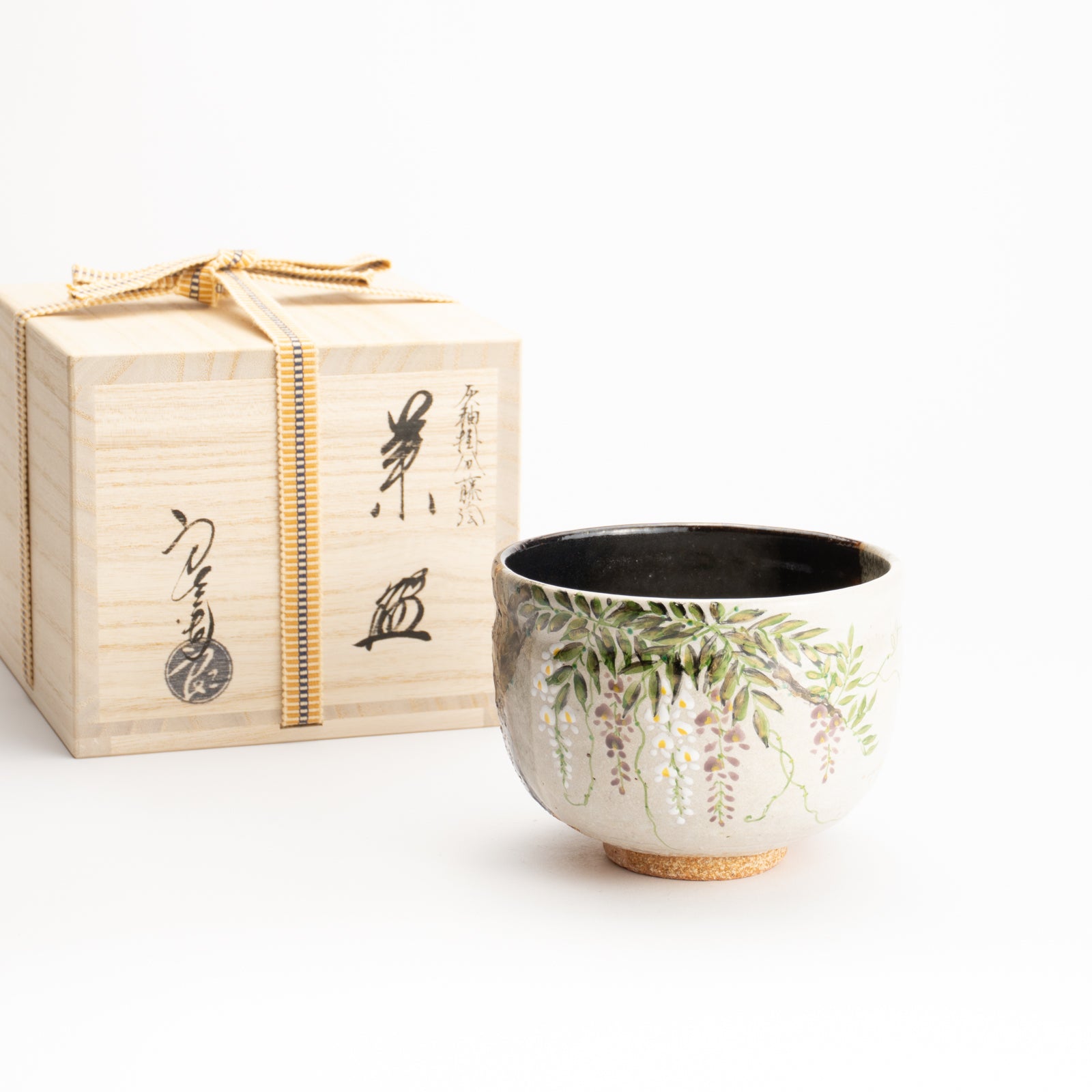 京都清水烧抹茶碗灰釉挂分藤花绘｜中村良二｜KOTOPOTTER