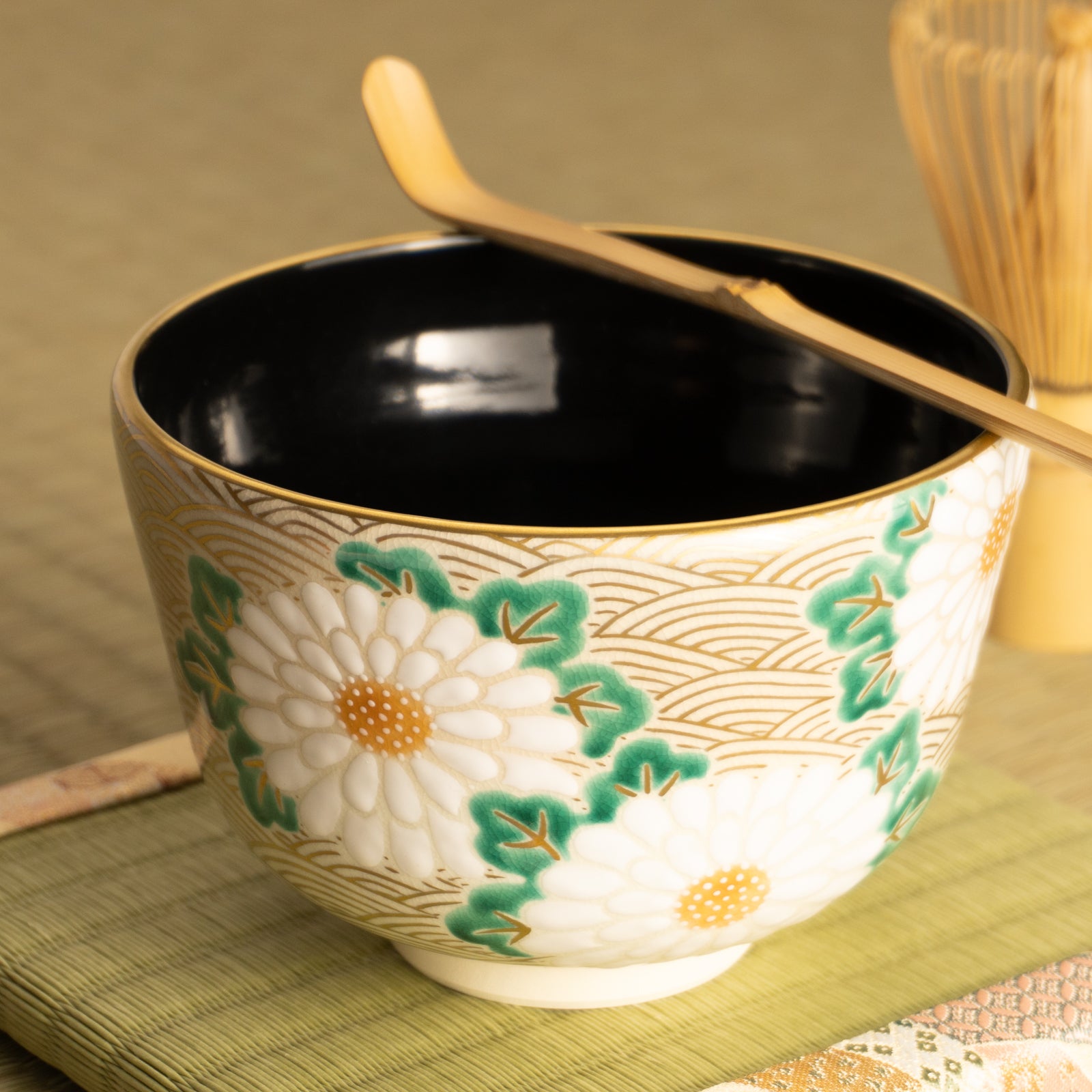 抹茶碗　菊に波　陶楽 KOTOPOTTER