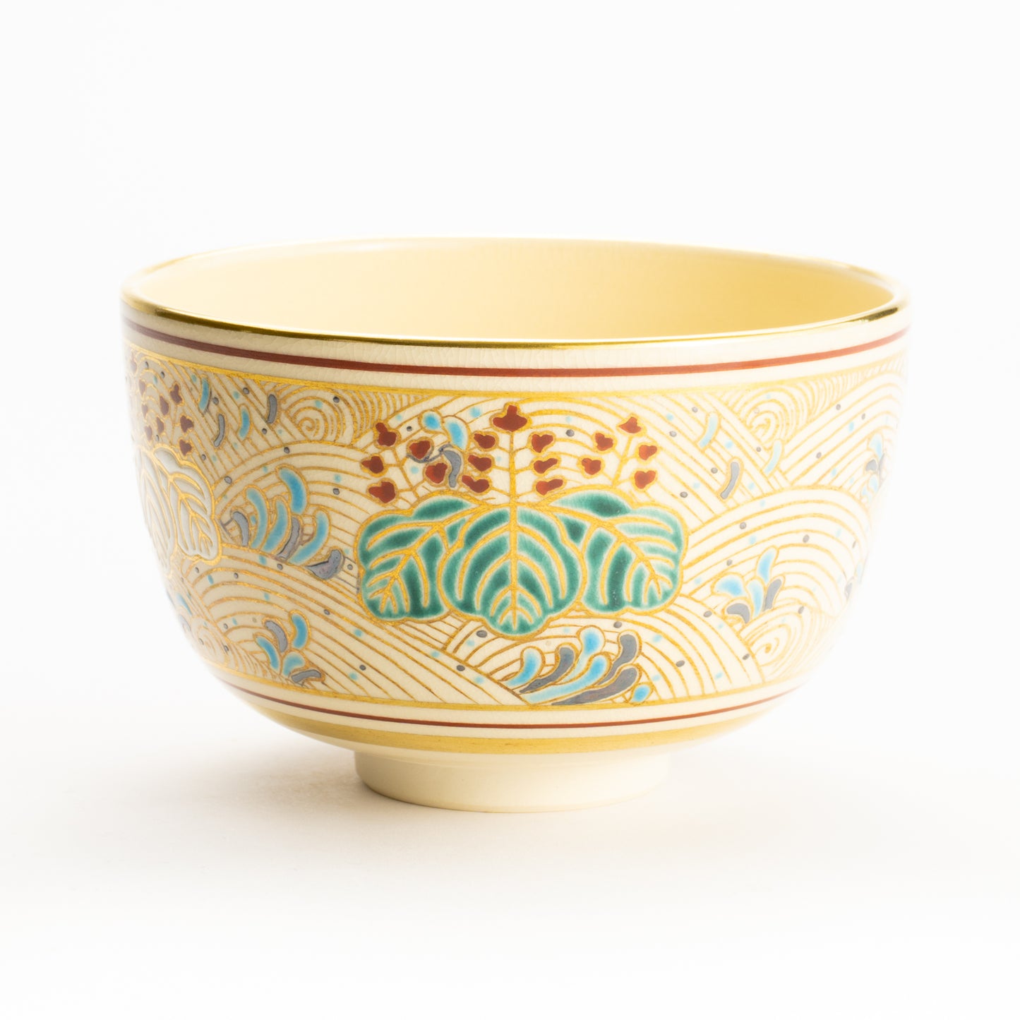 抹茶碗　金彩"桐に波"　雄峰　 KOTOPOTTER