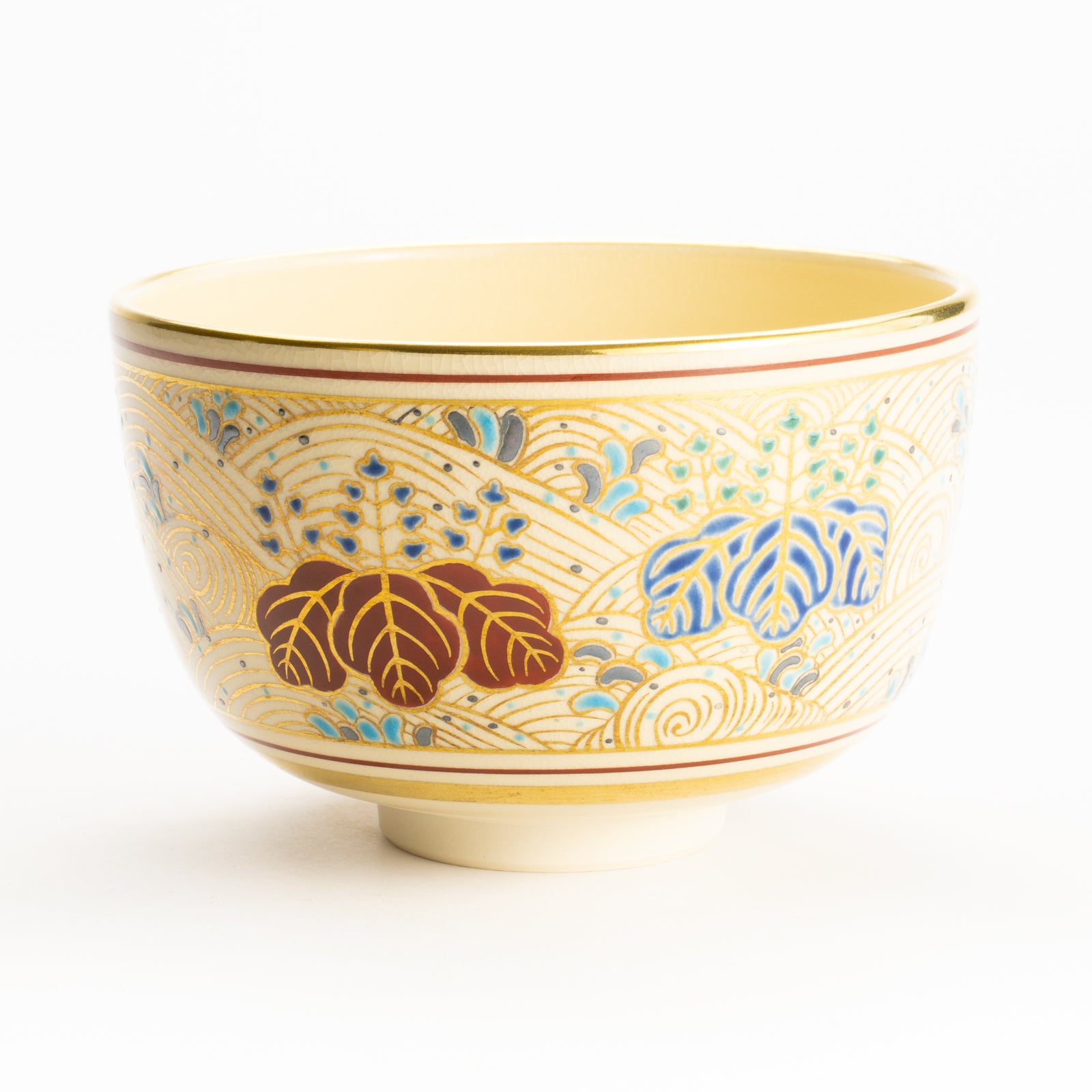 抹茶碗　金彩"桐に波"　雄峰　 KOTOPOTTER