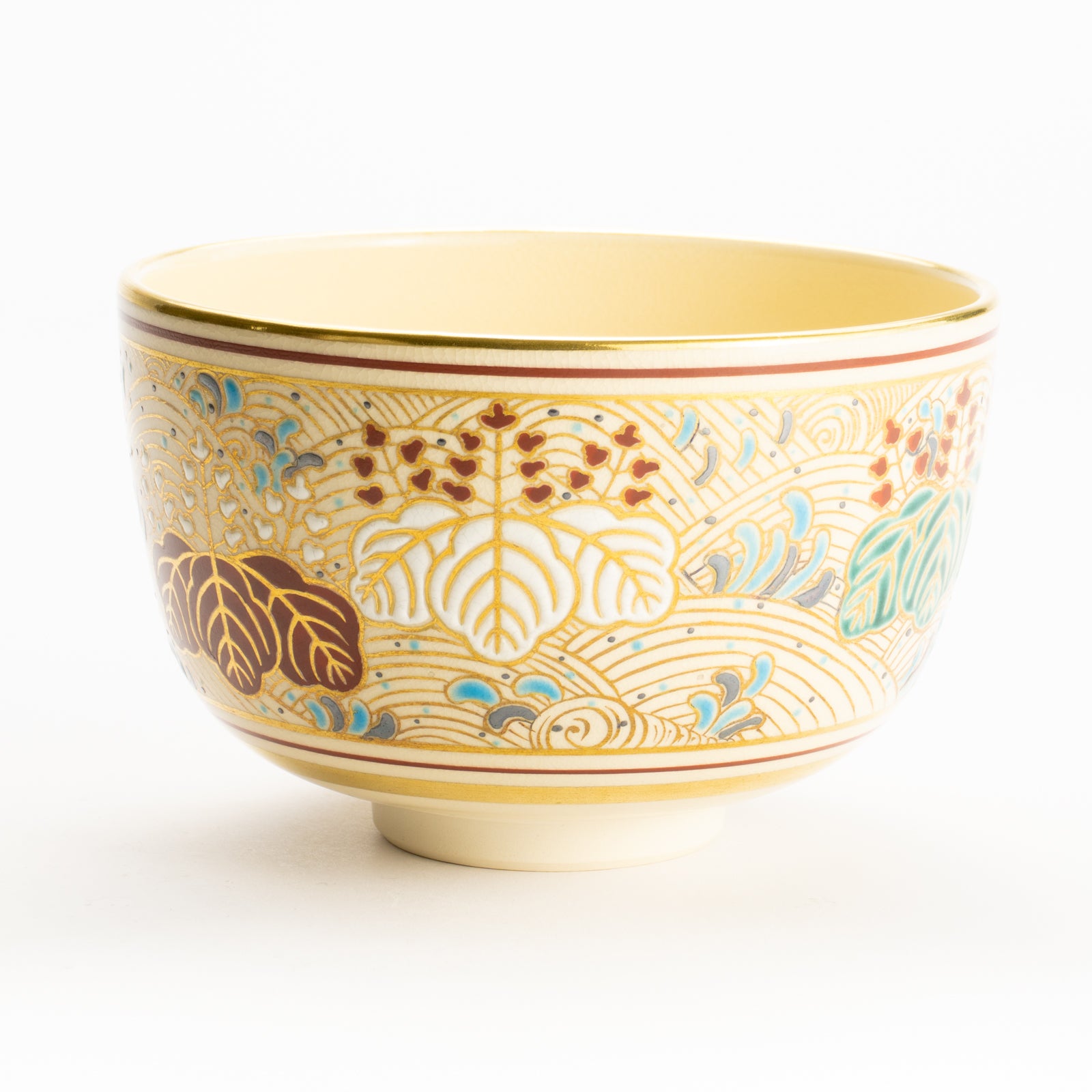 抹茶碗　金彩"桐に波"　雄峰　 KOTOPOTTER