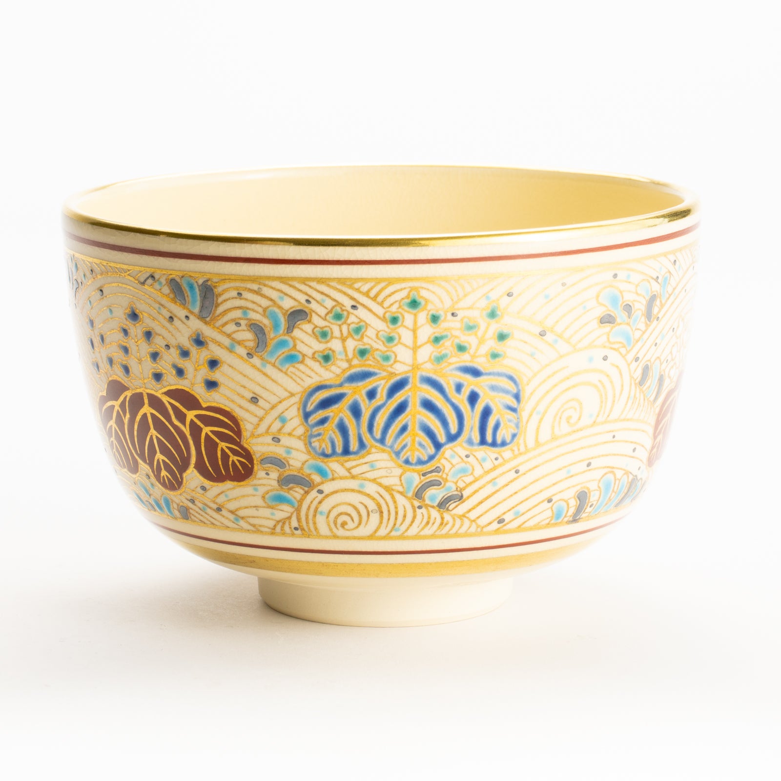 抹茶碗　金彩"桐に波"　雄峰　 KOTOPOTTER