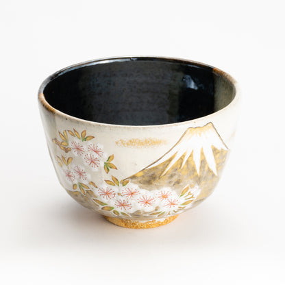 抹茶碗　灰釉掛分 富士に桜　良二 KOTOPOTTER