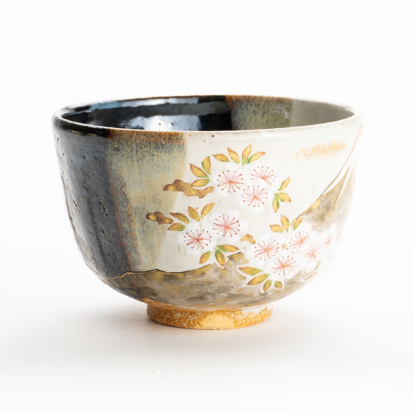 抹茶碗　灰釉掛分 富士に桜　良二 KOTOPOTTER