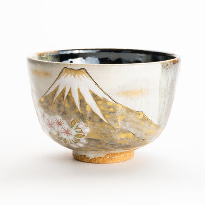 抹茶碗　灰釉掛分 富士に桜　良二 KOTOPOTTER