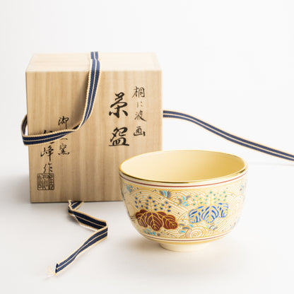 抹茶碗　金彩"桐に波画"　雄峰　 KOTOPOTTER