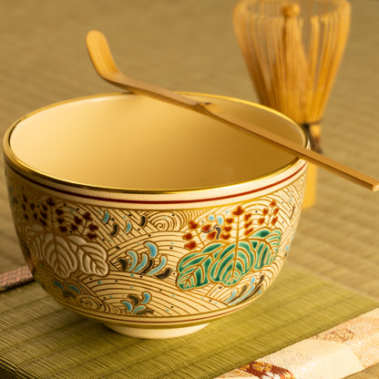 抹茶碗　金彩"桐に波画"　雄峰 KOTOPOTTER