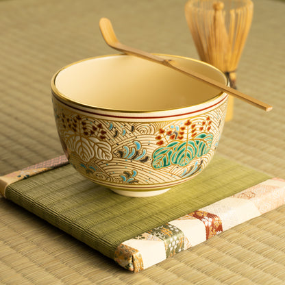 抹茶碗　金彩"桐に波画"　雄峰　 KOTOPOTTER