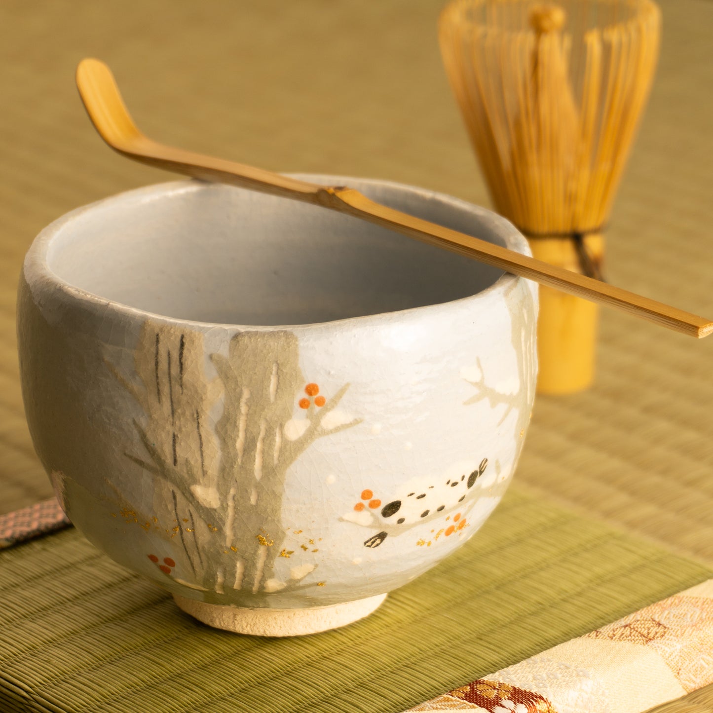 抹茶碗　シマエナガ　楽入 KOTOPOTTER
