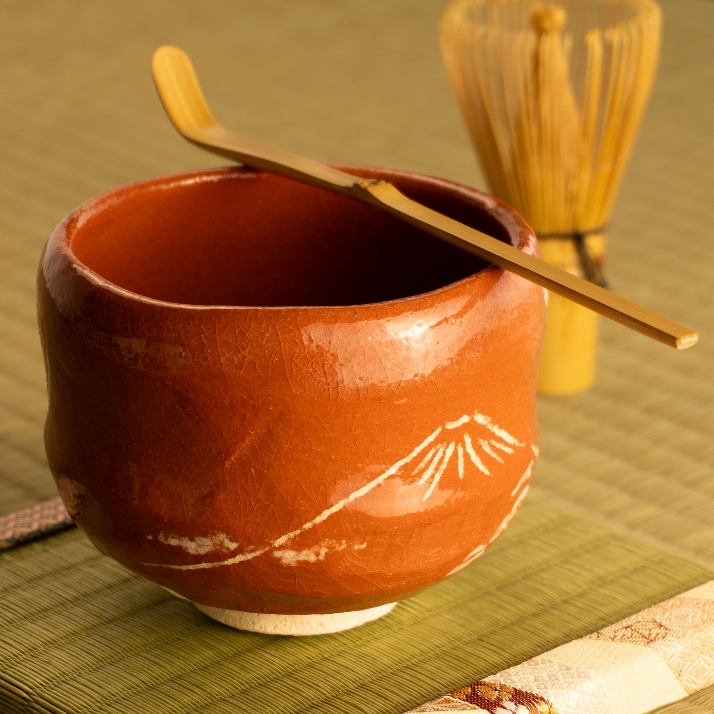 抹茶碗　赤楽"富士の絵"　楽入 KOTOPOTTER
