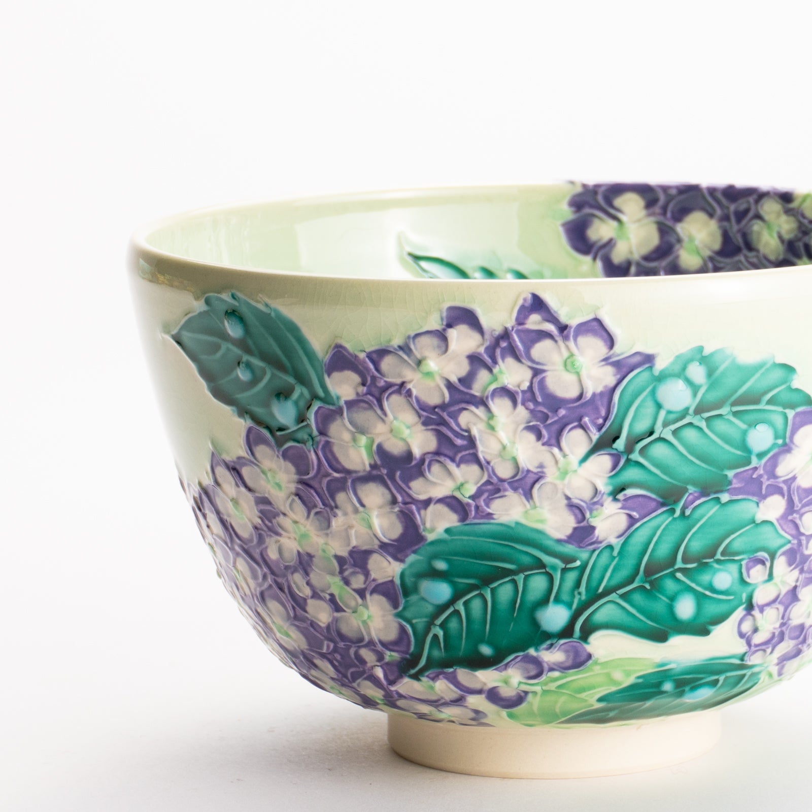 抹茶碗　白緑交趾 "紫陽花"　一如 KOTOPOTTER