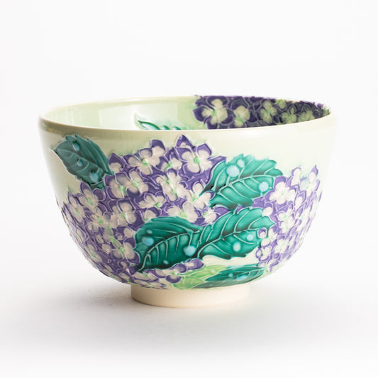 抹茶碗　白緑交趾 "紫陽花"　一如 KOTOPOTTER
