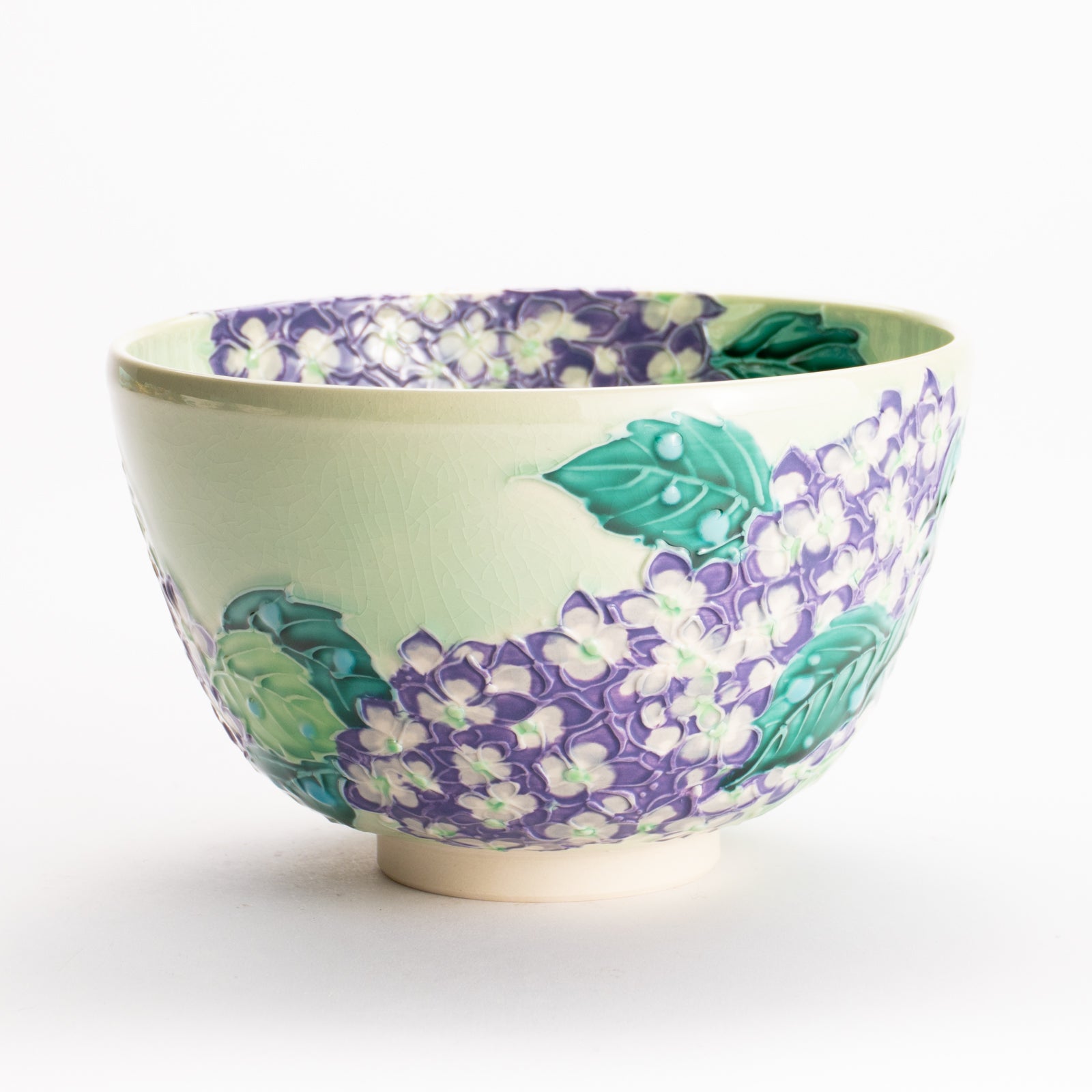 抹茶碗　白緑交趾 "紫陽花"　一如 KOTOPOTTER