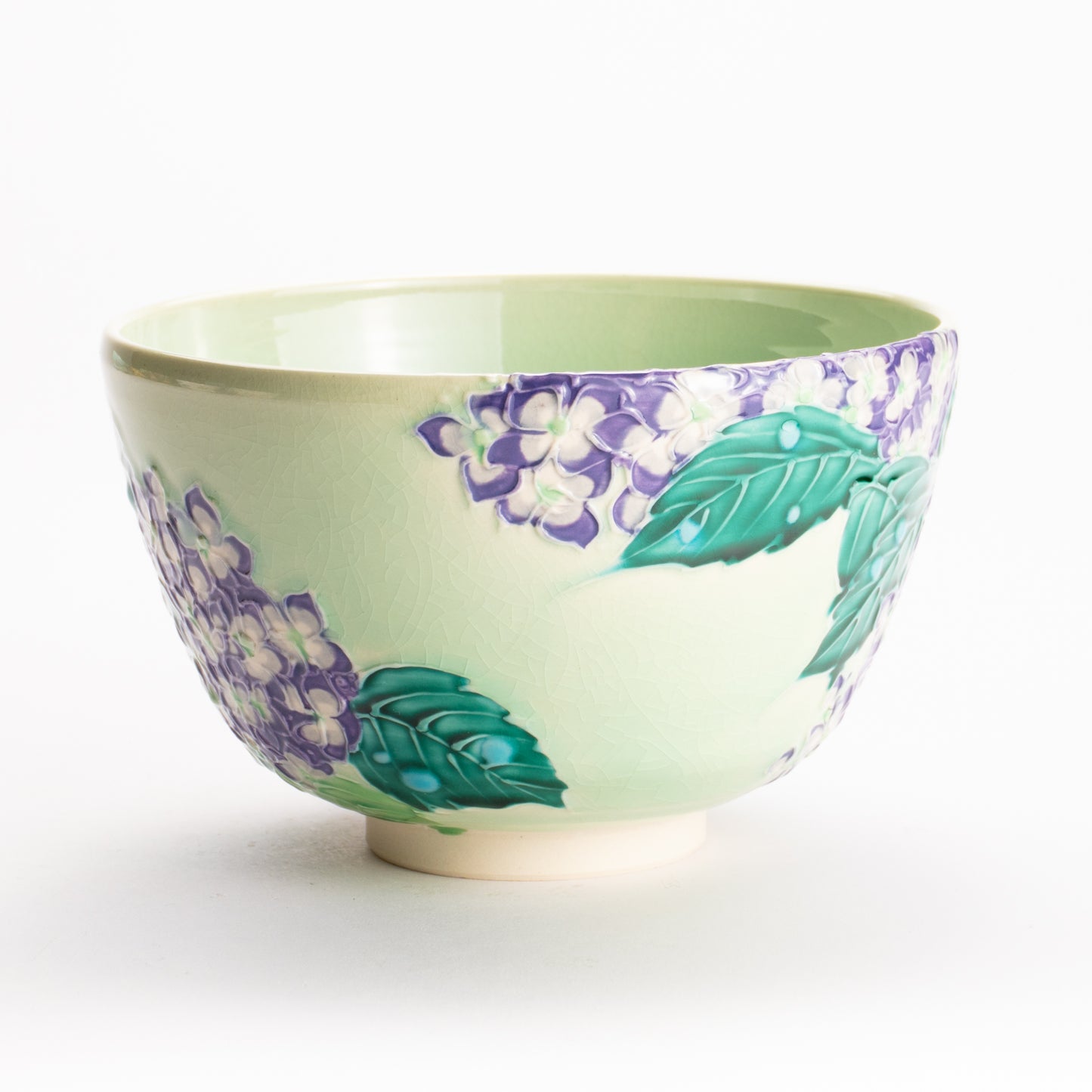 抹茶碗　白緑交趾 "紫陽花"　一如 KOTOPOTTER