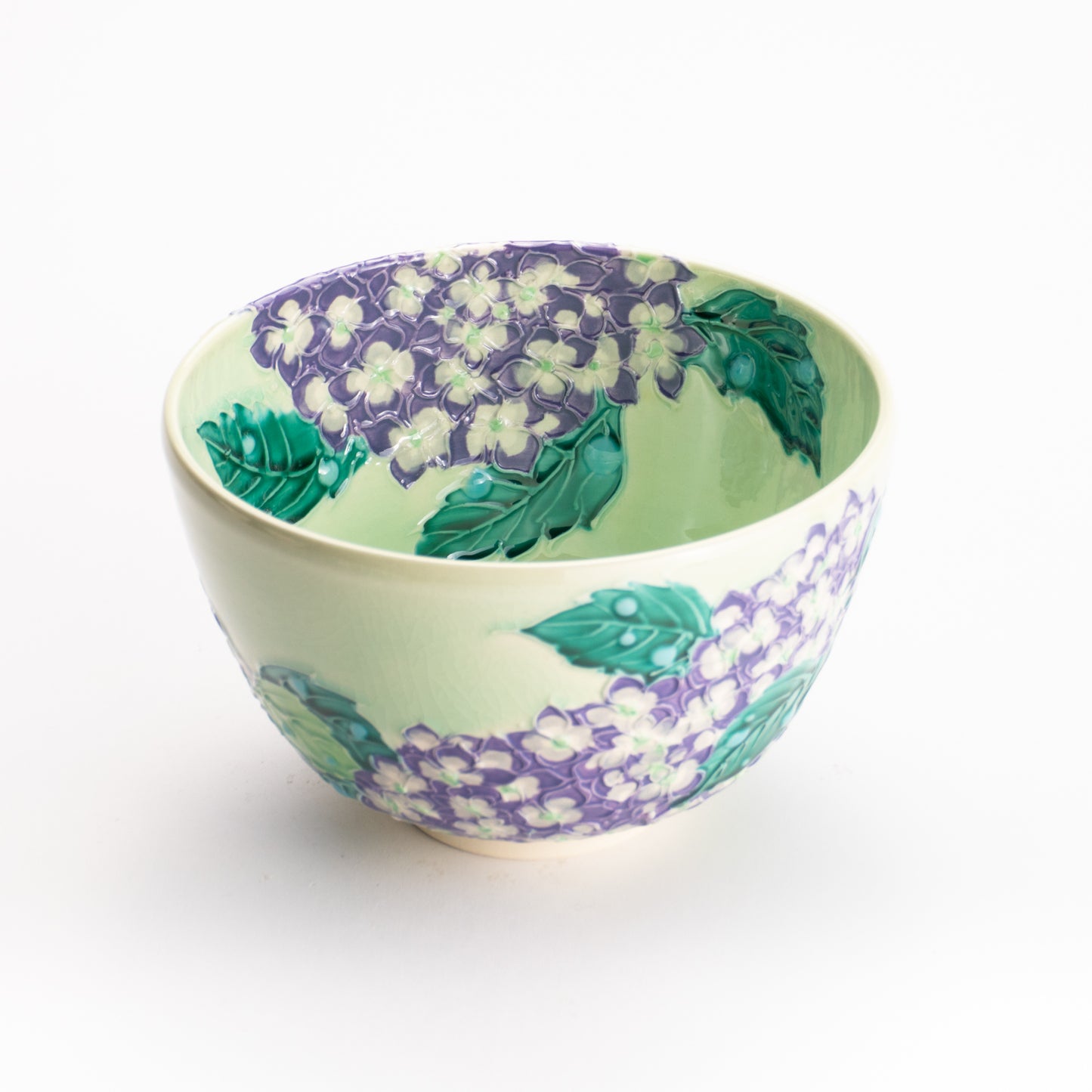 抹茶碗　白緑交趾 "紫陽花"　一如 KOTOPOTTER