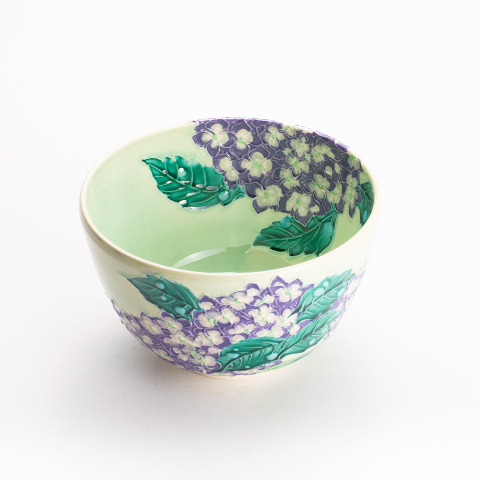 抹茶碗　白緑交趾 "紫陽花"　一如 KOTOPOTTER