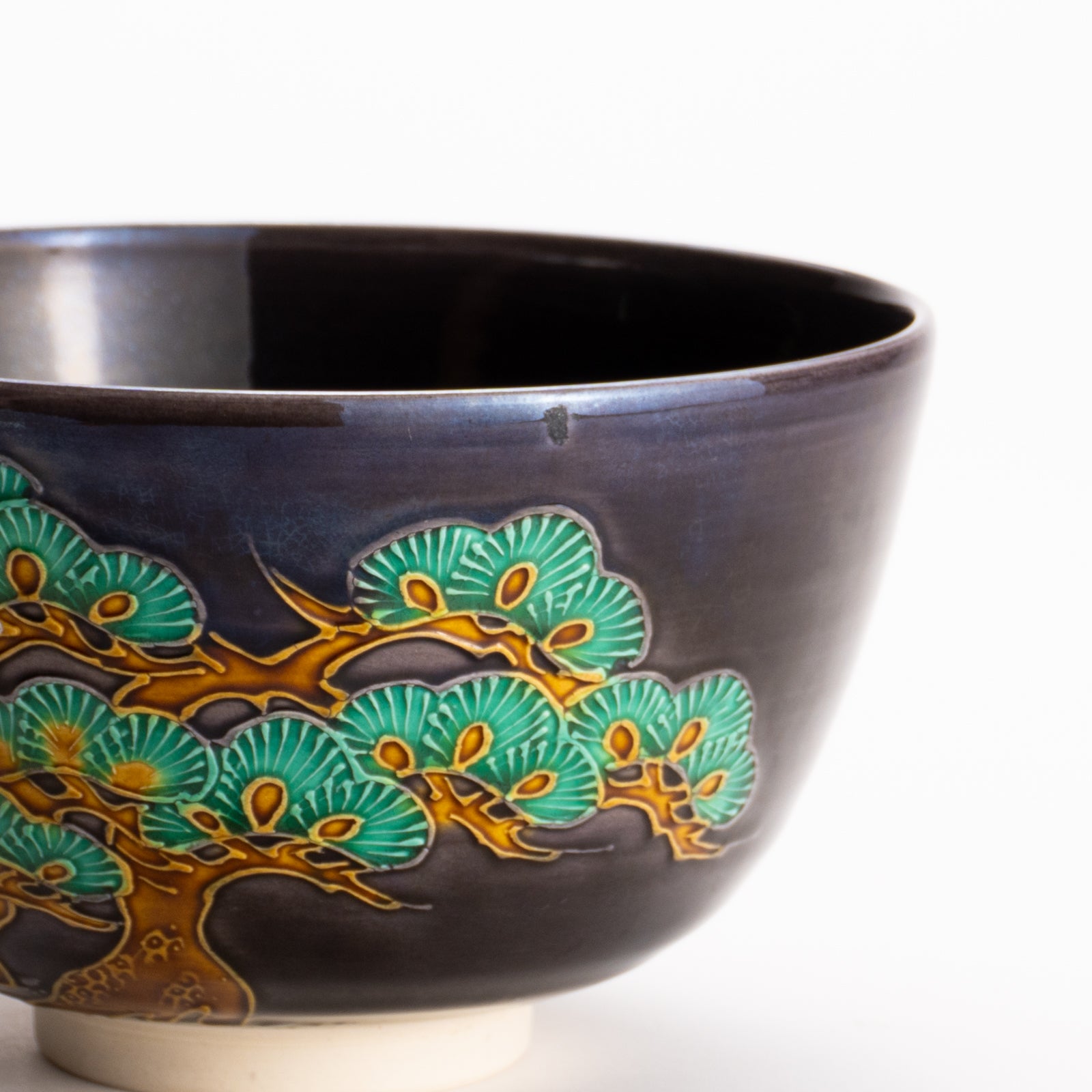 抹茶碗　紫交趾白金箔 "老松に月"　一如 KOTOPOTTER