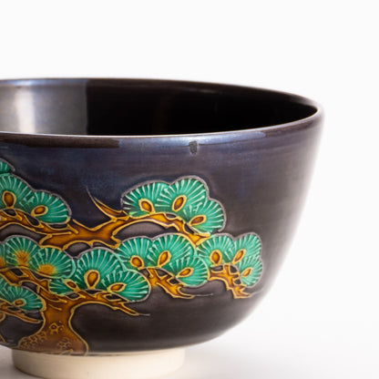 抹茶碗　紫交趾白金箔 "老松に月"　一如 KOTOPOTTER