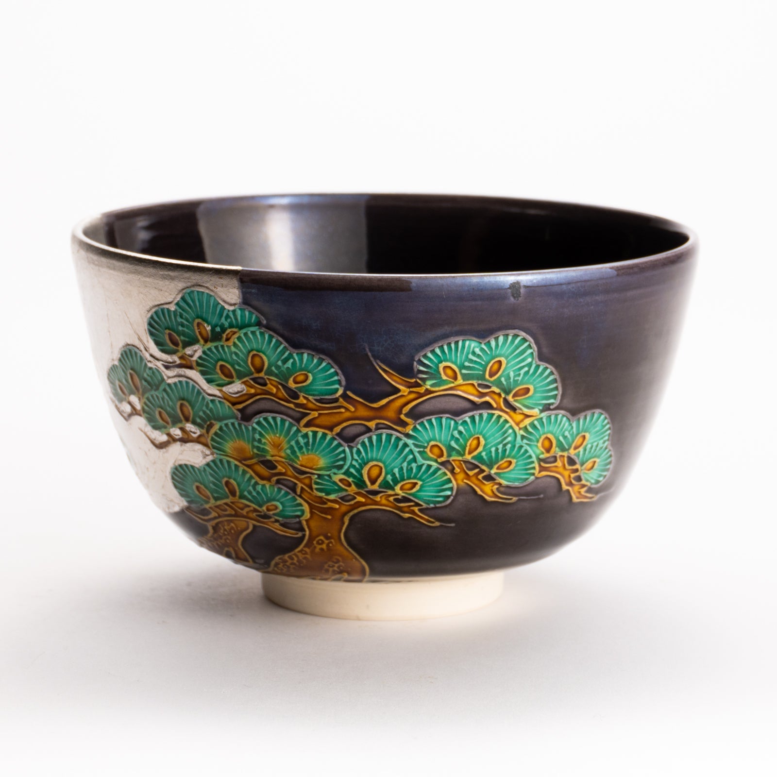 抹茶碗　紫交趾白金箔 "老松に月"　一如 KOTOPOTTER