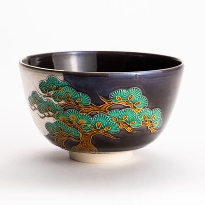 抹茶碗　紫交趾白金箔 "老松に月"　一如 KOTOPOTTER